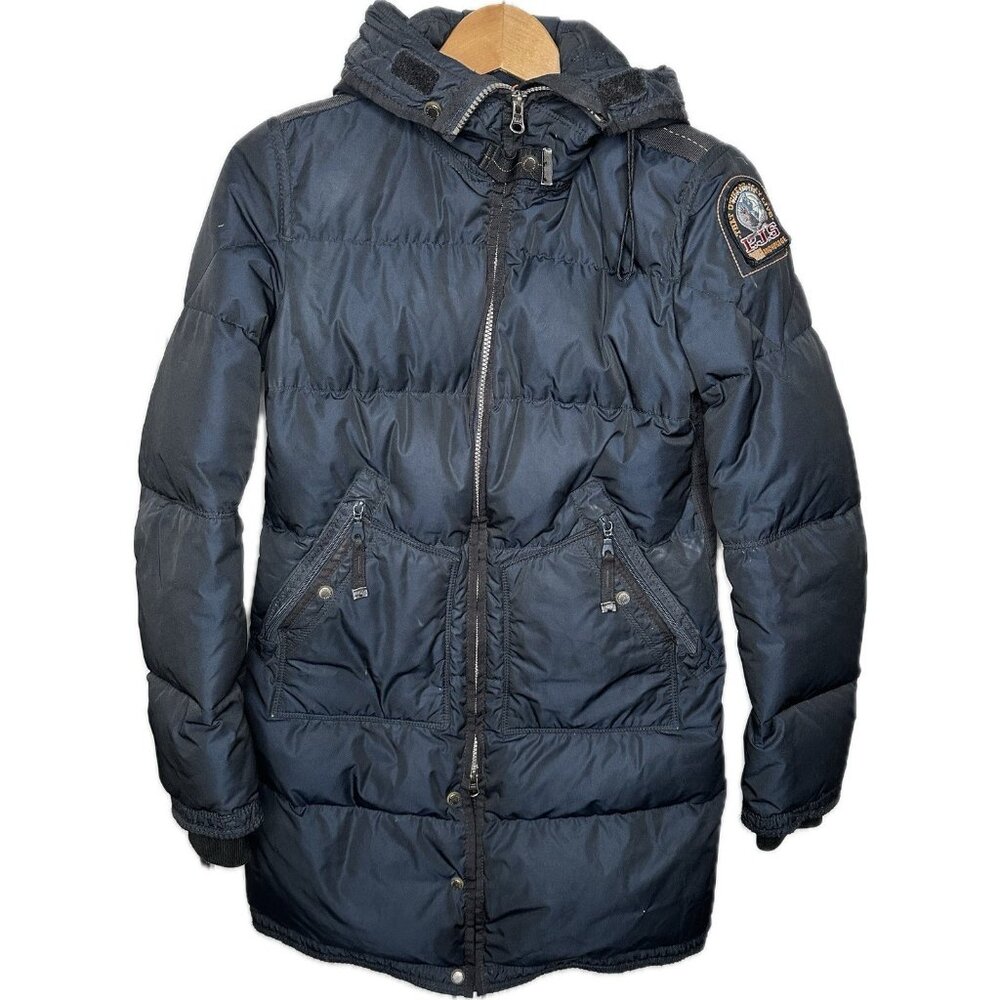 Parajumpers Women’s Hooded Down Parka Long Coat Navy Blue XS